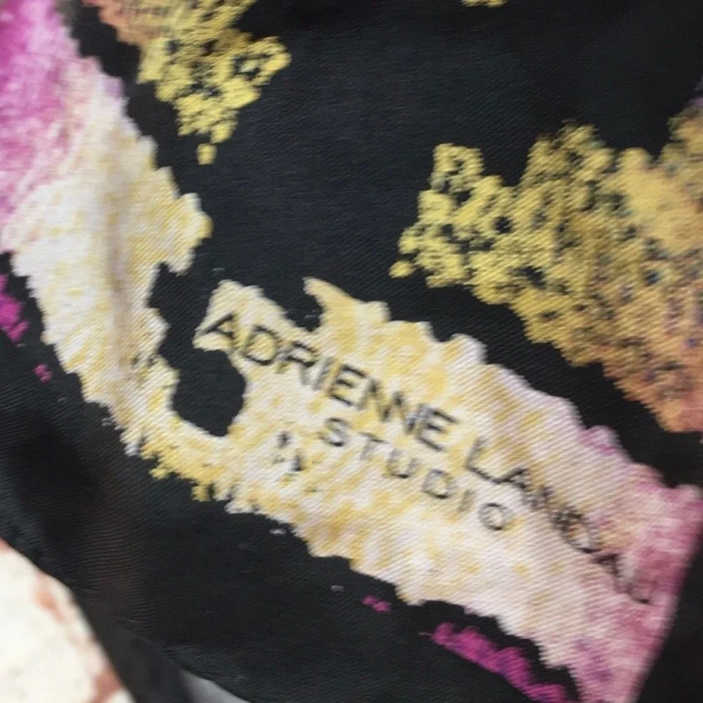 Adrienne Landau Studio Purple and Black Geometric Print Silk Scarf
